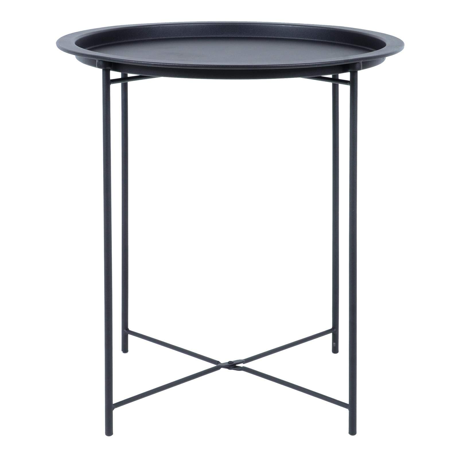 Hodge and Hodge Round Metal Folding Side Table Tray Top Light Portable Coffee Night Stand Black