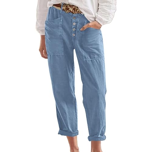 Women Flowy Pants Cotton Linen Wide Leg Loose Casual Pants High Waist Casual Launge Pant Summer Pants Palazzo Pants