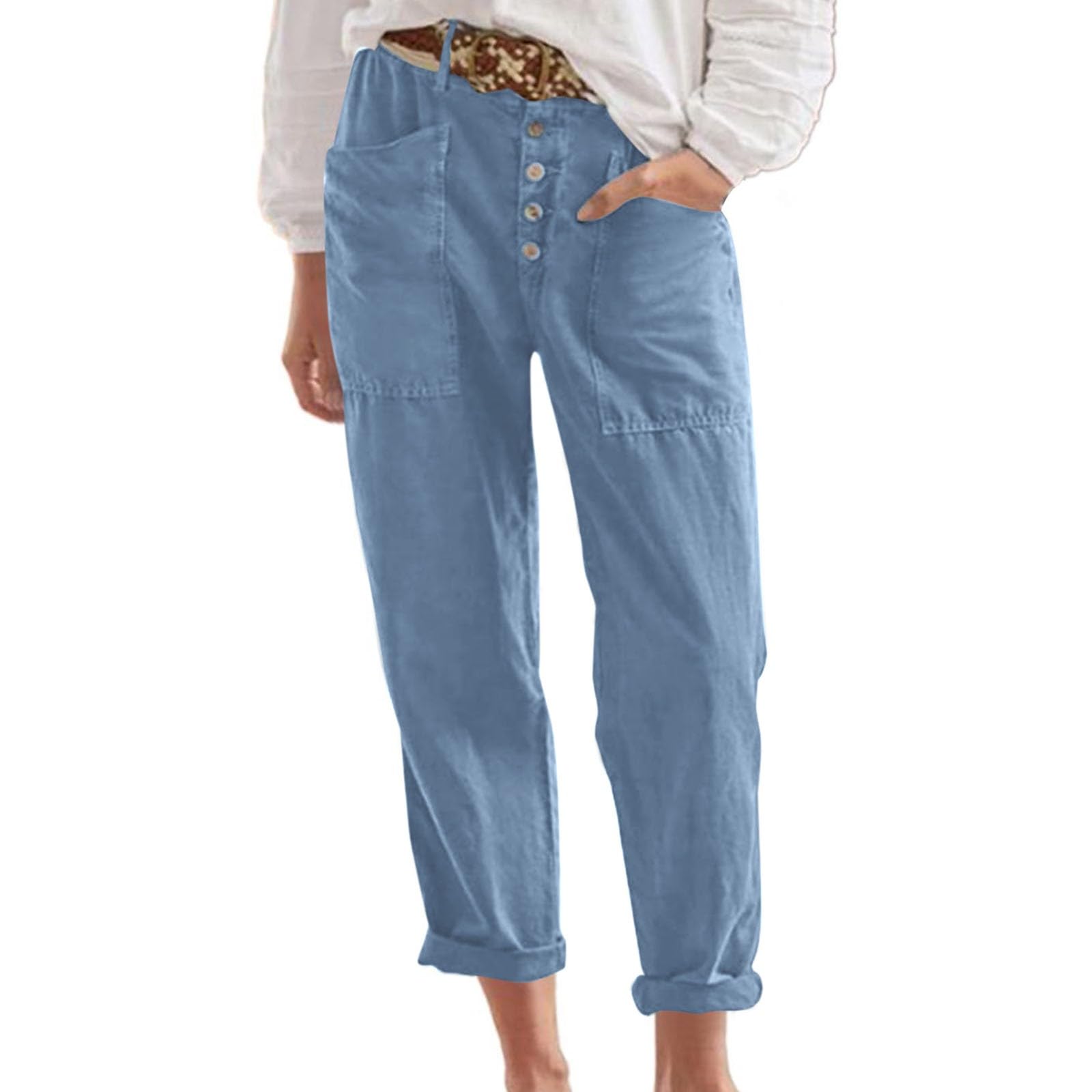 Womens Spring Summer Breasted Cotton Linen Loose Casual Pants Trendy Fall Outfits for Women 2024