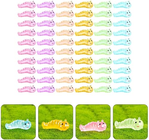 Miniatura 5 de Yardwe Estatuas de oruga de resina, 60 piezas, decoración luminosa para exteriores, pequeña oruga para jardín de hadas y balcón