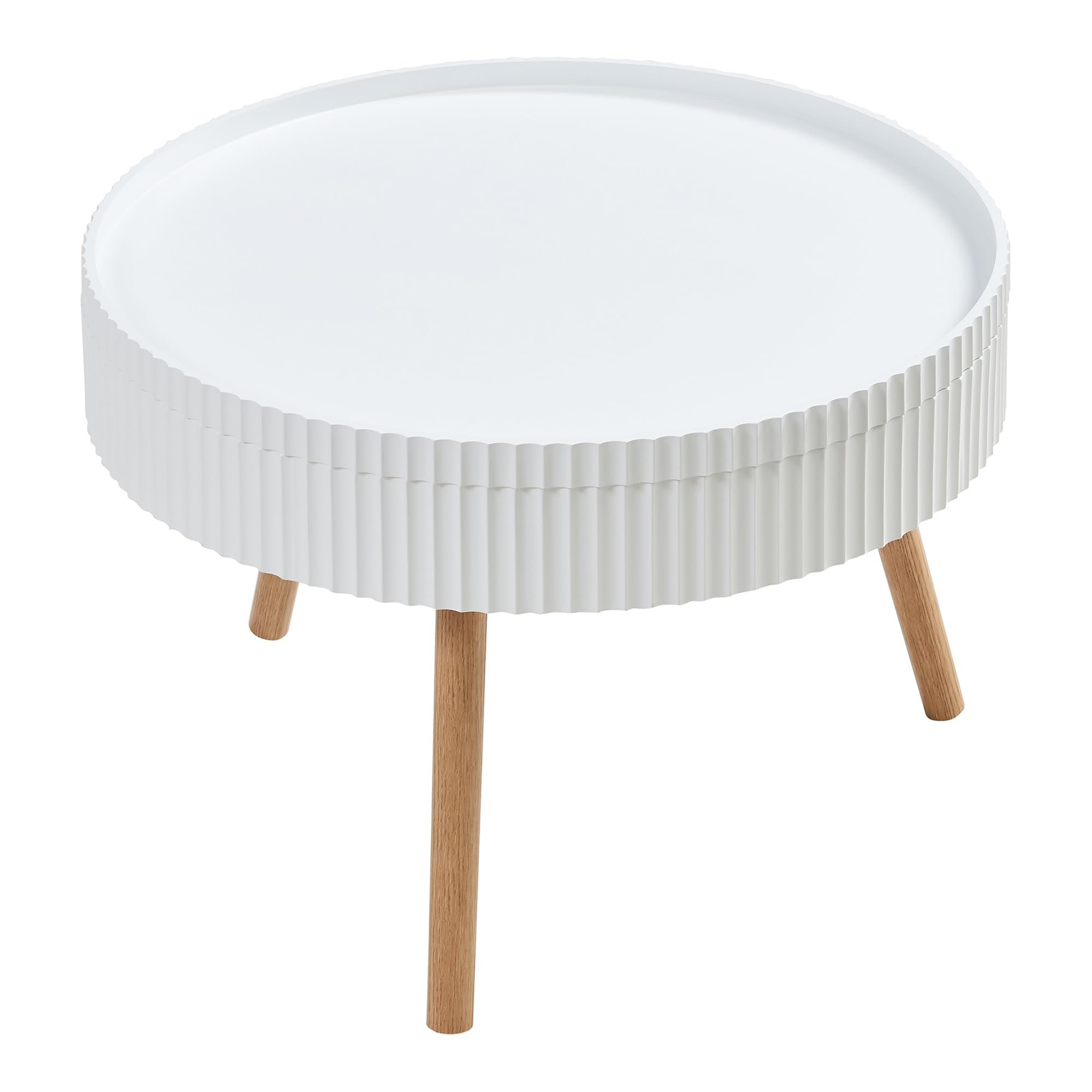 [en.casa] Table Basse avec Plateau Amovibe Table d'Appoint avec Surface Rainurée Compartiment de Rangement Fermé Bout de Canapé Table de Chevet Ronde MDF Bambou 45 x 60 cm Blanc Naturel