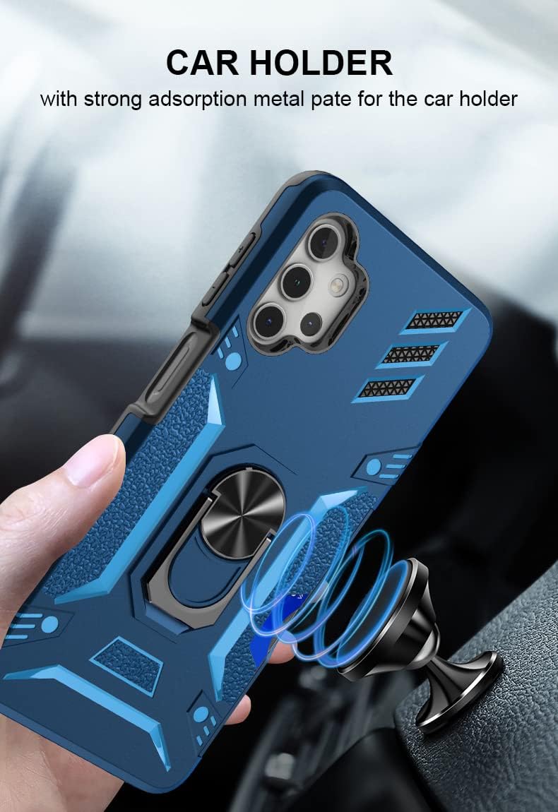 Eclipse Legend Cases for Samsung Galaxy A32 5G with Tempered Glass Screen Protector and Kickstand Belt Clip Holster Support Magnetic Car Mount Case (Blue)