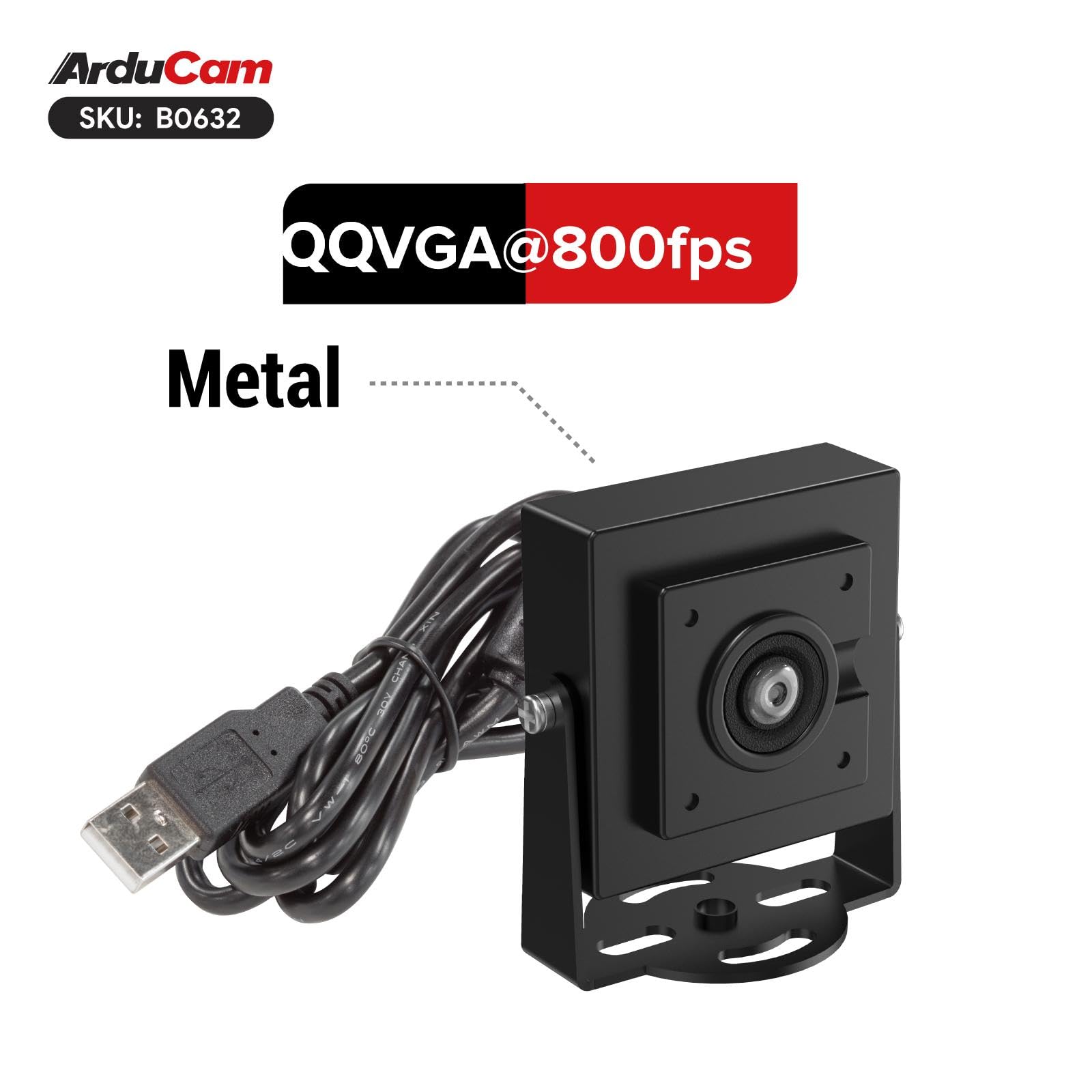 Arducam VGA Global Shutter USB Camera Module, 800 fps @ QQVGA fotocamera ad alta velocità, monocromatico grandangolare UVC Webcam per Windows, Linux OS