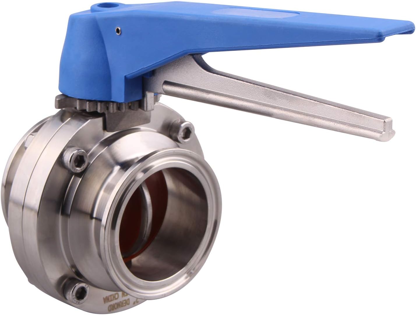 DERNORD Butterfly Valve with Blue Trigger Handle Stainless Steel 304 Tri Clamp Clover (2inch Tri Clamp Butterfly Valve) 2 Inch Pack of 1