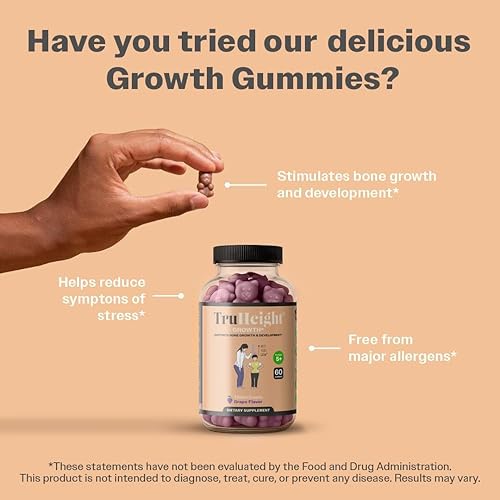 Miniatura 4 de TruHeight Gomitas de crecimiento (uva) Suplemento natural de crecimiento y desarrollo para niños y adolescentes – Vitamina D, K, calcio y