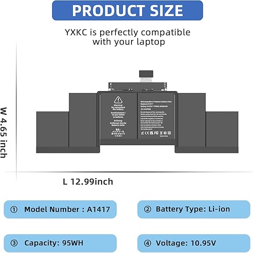 Miniatura 2 de A1417 - Batería para portátil MacBook Pro 15 pulgadas Retina A1398 mediados de 2012 principios de 2013, compatible con ME665LLA MC976LLA ME664LLA