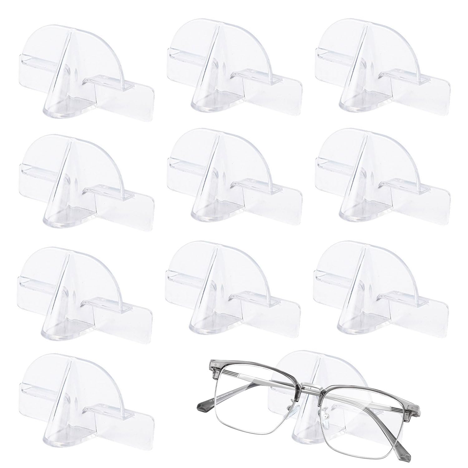 Gansdnek 10 Pcs Sunglasses Organizer, Wall Mounted Glasses Holder, Self-Adhesive Wall Mounted Glasses Holder Rack, Hanging Glasses Rack, Hole-Free Sunglasses Stand for Hanging and Displaying Glasses