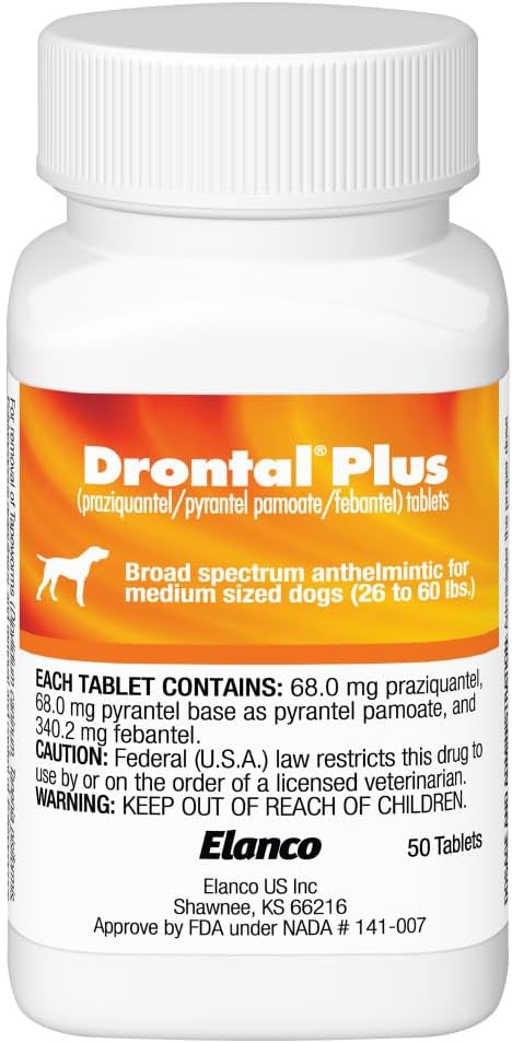 Drontal Plus for Medium Sized Dogs: 26-60 lbs., 2 Tablets 68 mg