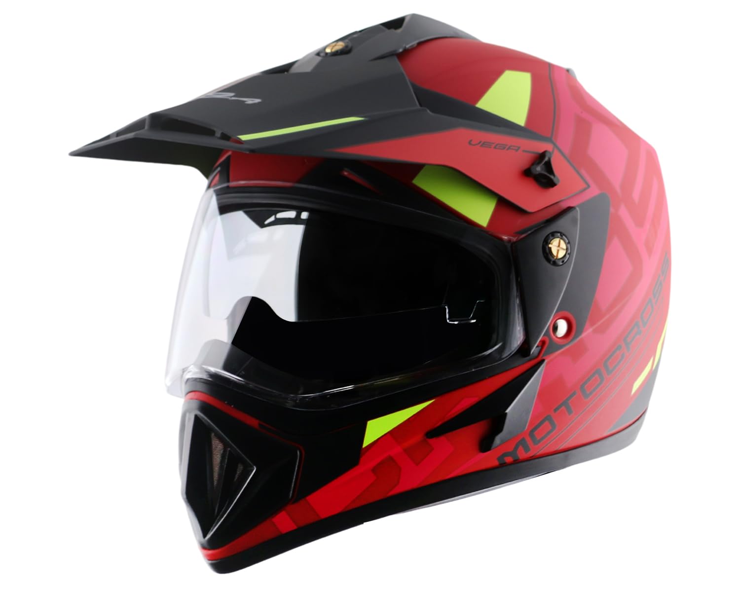 Vega Off-Road Motocross ISI Certified Full Face Helmet for Men with Dual Visor and Stylish Peak-Dull Red Black-M-image-6