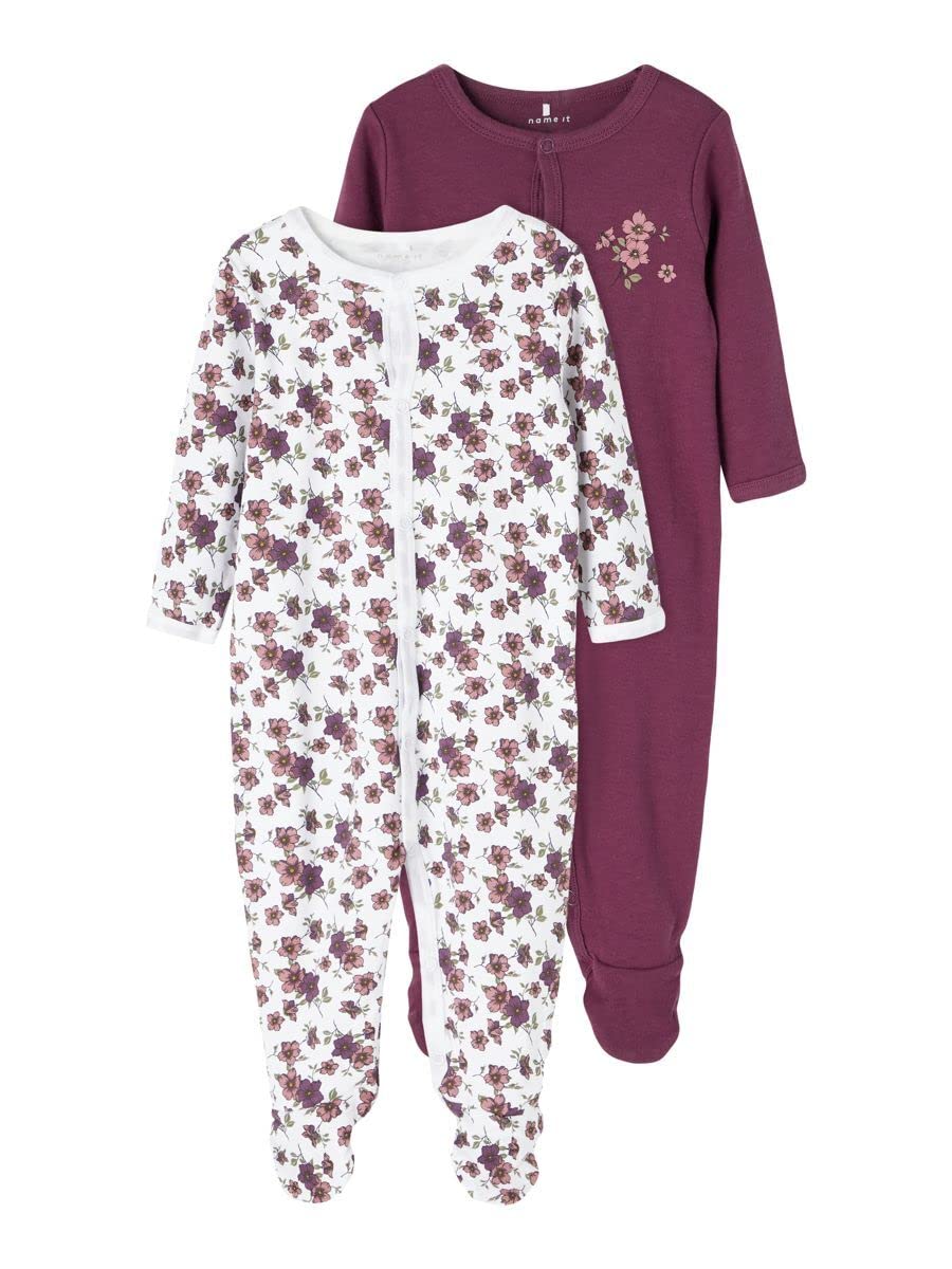 Name IT Nbfnightsuit 2p W/F Prune Purple Noos Mamelucos para bebés y niños pequeños Bebé-Niñas
