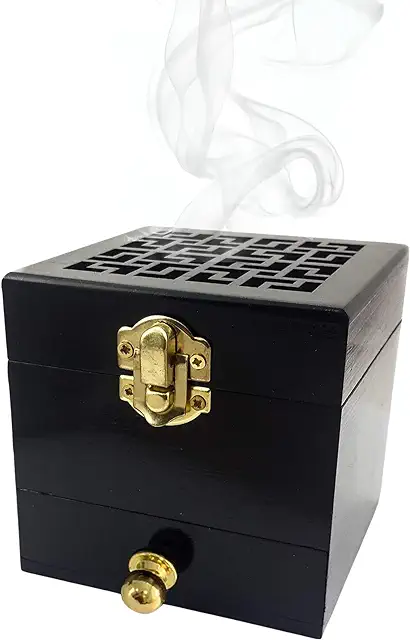 Brûleur d'encens en bois naturel - Tiroir et couvercle sécurisé - Nazareth Store