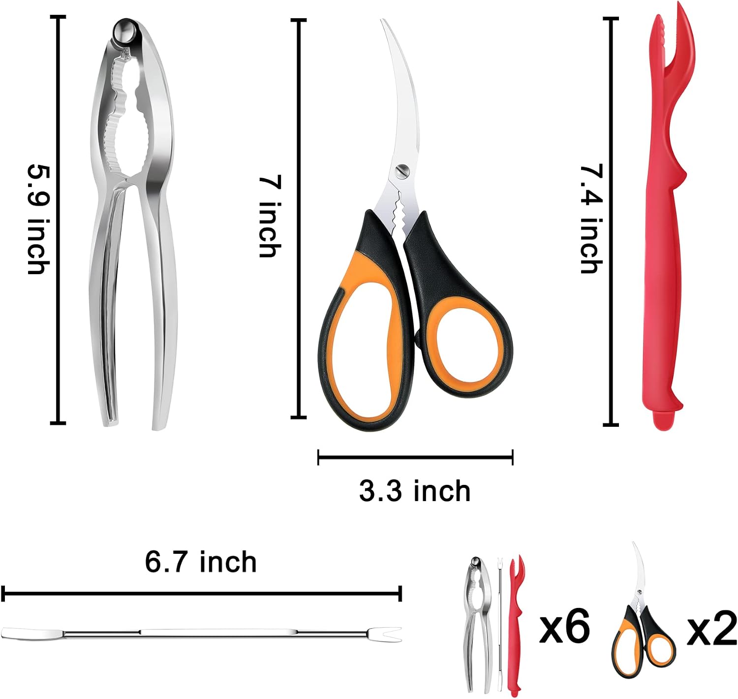Seafood Cracker Tools, 21 Pcs Crab Leg Crackers and Tools, 6 Crab Crackers, 6 Crab Leg Forks/Picks, 6 Lobster Shellers, 2 Seafood Scissors & 1 Storage Bag, mobzio Portable Seafood Boil Party Supplies