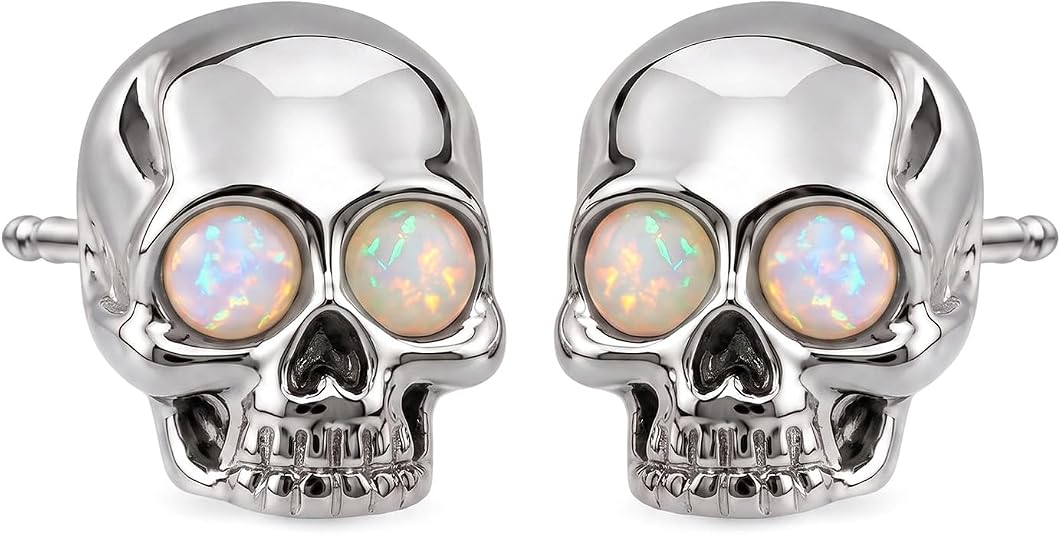 Skull Stud Earrings for Women Men Gold Silver Opal Look Jewelry