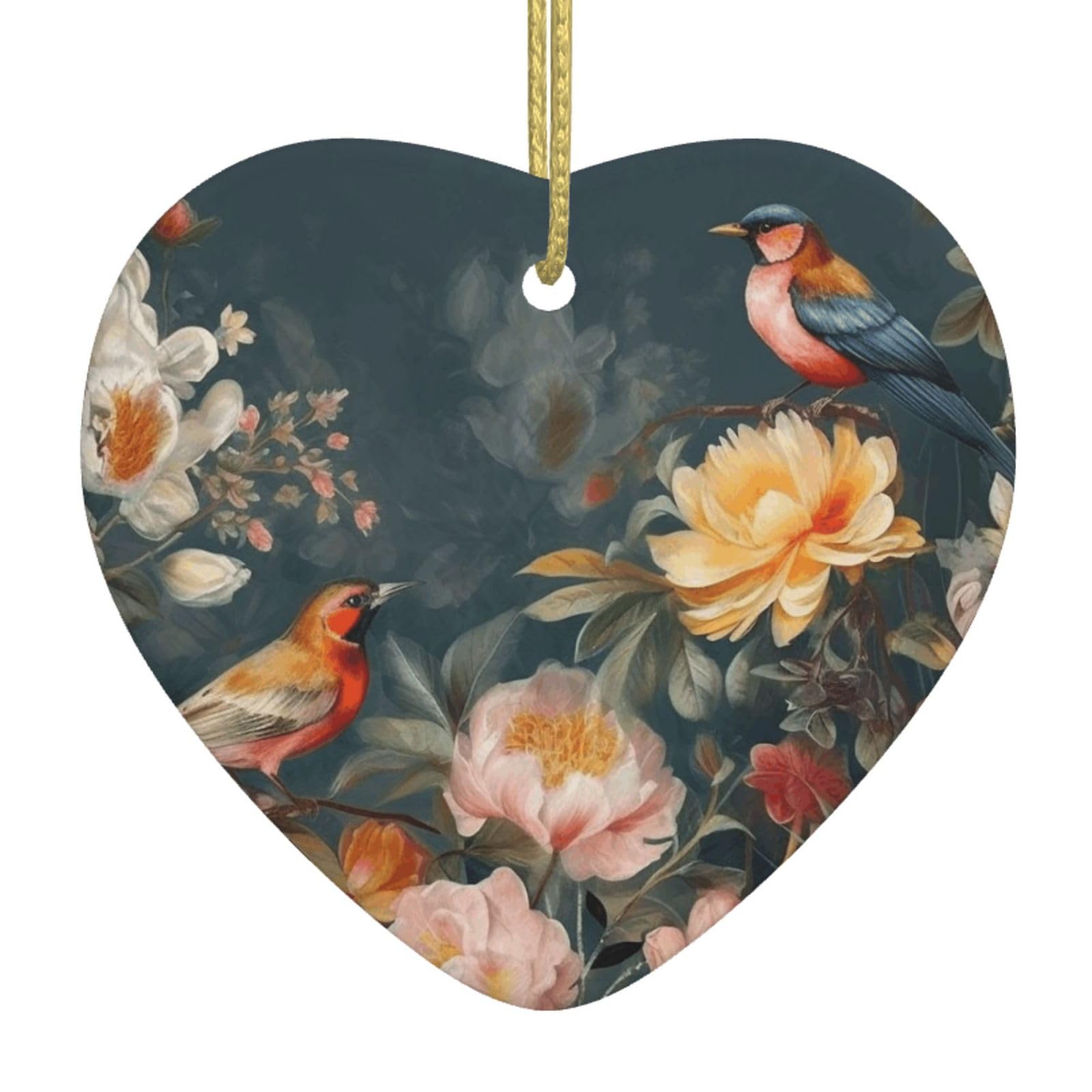 Fodpand Women's White Flowers Birds Christmas Ornaments 2025, Gift Exchange For Men, Collectible Ceramic Ornament Heart Hanging Ornaments For Christmas Tree Decoration