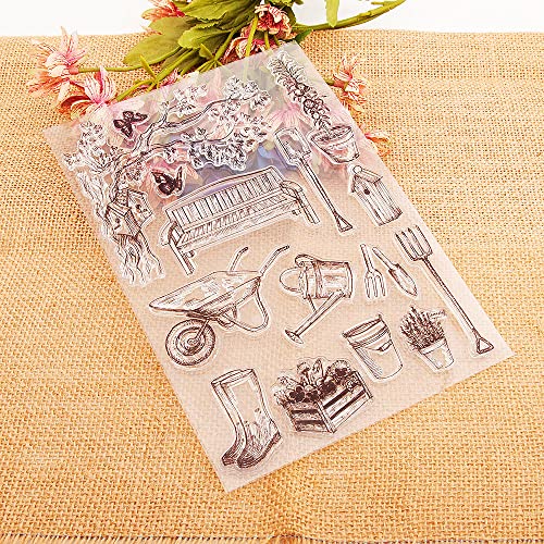 Garden Butterfly Tree Leaves Clear Stamps Potted Plants Flowers Pattern Transparent Seal Stamps For Holiday Card Making Decoration And Diy Scrapbooking Album Diy Crafts #TOP3