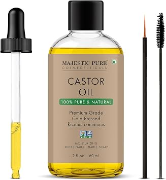 Majestic Pure Castor Oil - 2 Fl Oz | 100% Natural, Cold Pressed & Hexane Free Premium Grade Hair Growth Oil for Skin, Body, Face, Nails