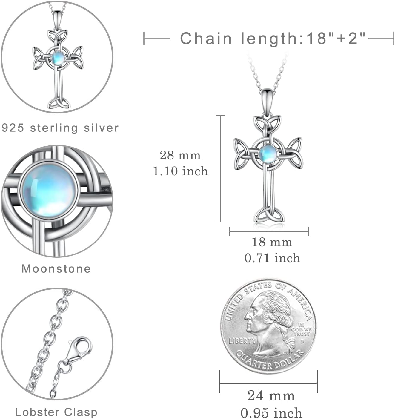 Celtic Cross Necklace for Women 925 Sterlling Silver Moonstone Celtic Cross Pendant Necklaces Irish Jewelry Gifts for Women - Image 6