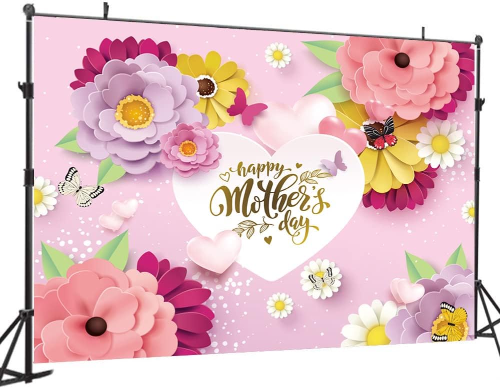 10X8FT Happy Mother's Day Backdrop Pink Flower Background Mother Festival Party Decoration Banner DH-303