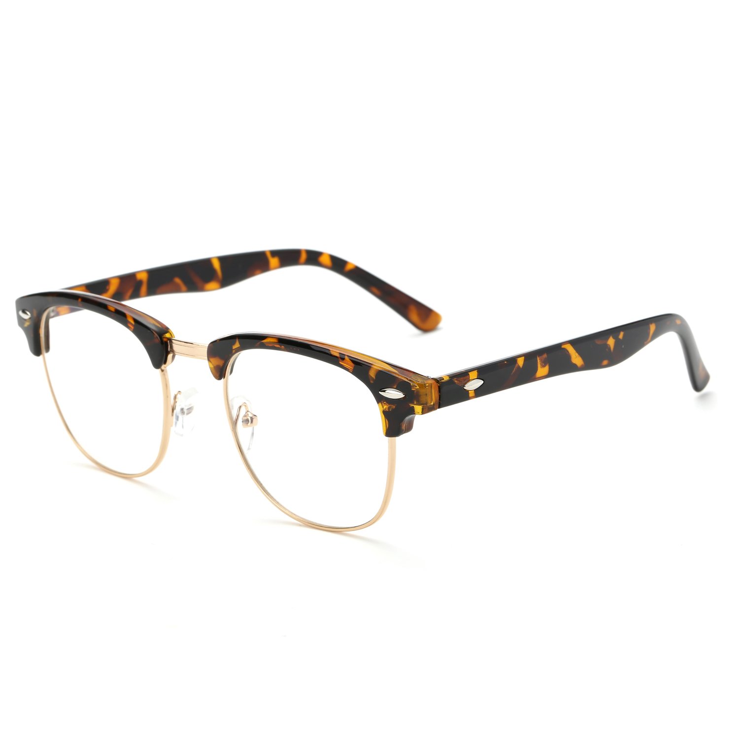 Pro Acme Vintage Inspired Semi-Rimless Clubmaster Clear Lens Glasses Frame Horn Rimmed (Tortoise)