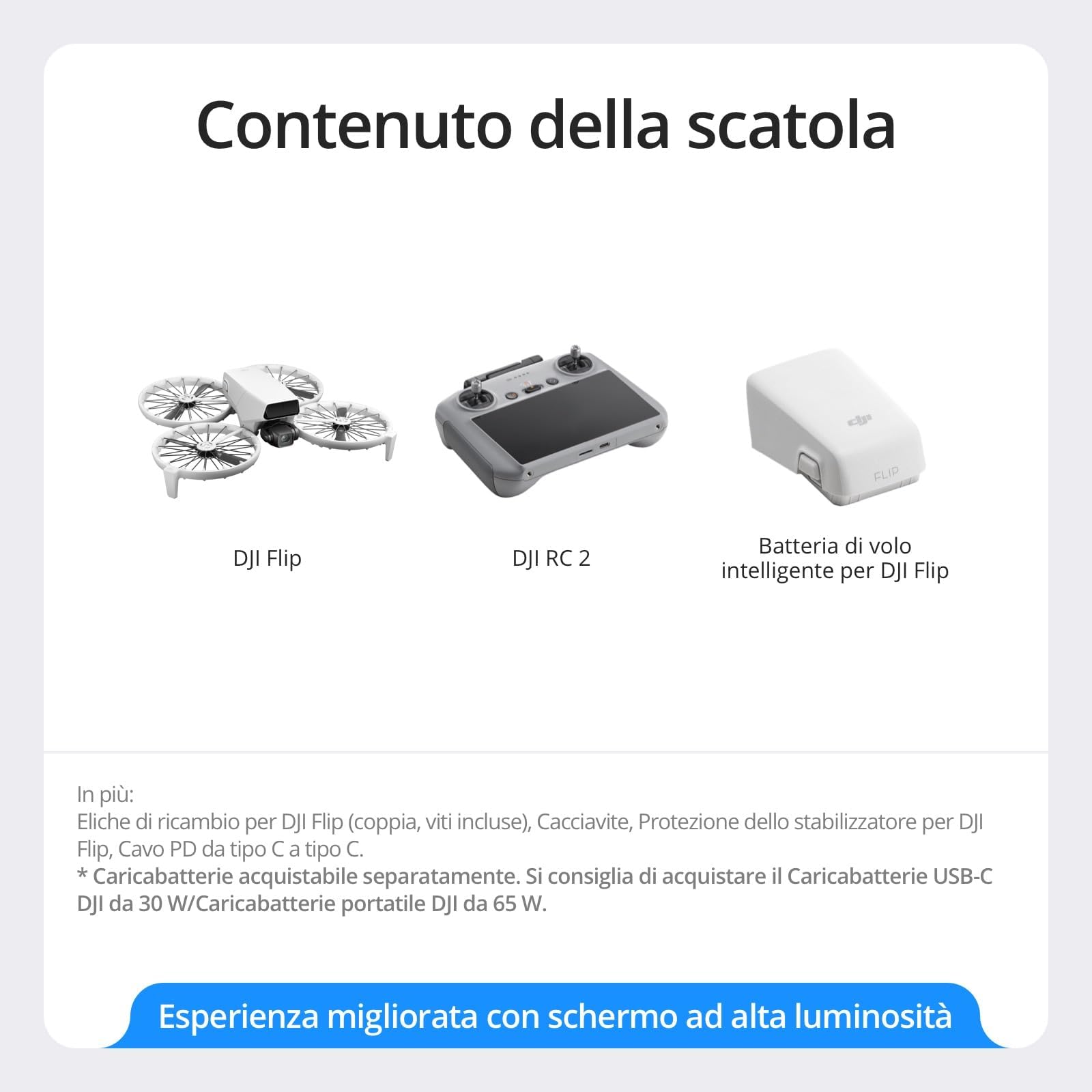 DJI Flip,Drone con fotocamera 4K adulto, mini drone con fotocamera, < 249g, funzione drone seguimi, 13km trasmissione video, avvio manuale, ritorno automatico, tempo di volo 31min, con grembiule