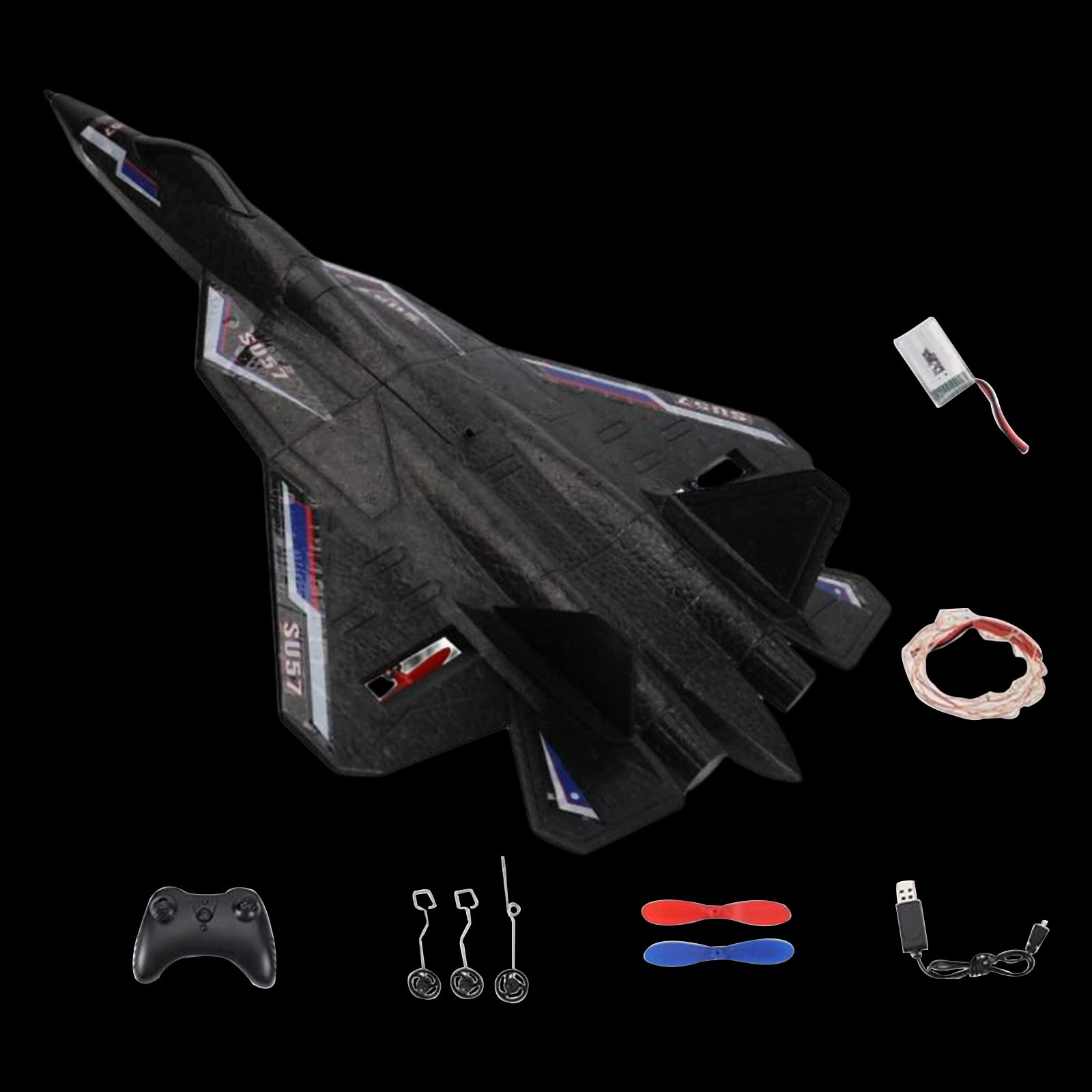 Avión Teledirigido, Avión RC de Espuma, Receptor de Control Remoto, Planeador, Versátil, Función Motorizada, Material Flexible, Negro