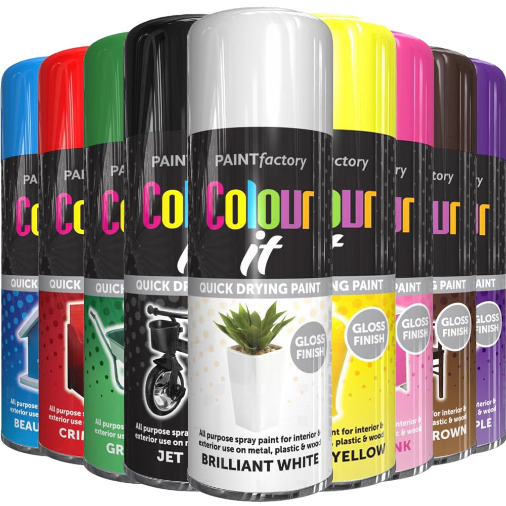 Alezyb 9X Mix Colors 400Ml - A13 9 Mix Cans Gloss Finish All Purpose Spray Paint 400Ml Multipurpose Aerosol, Quick And Fast Drying And Excellent Coverage For Metal, Wood, Plastic And More - A13