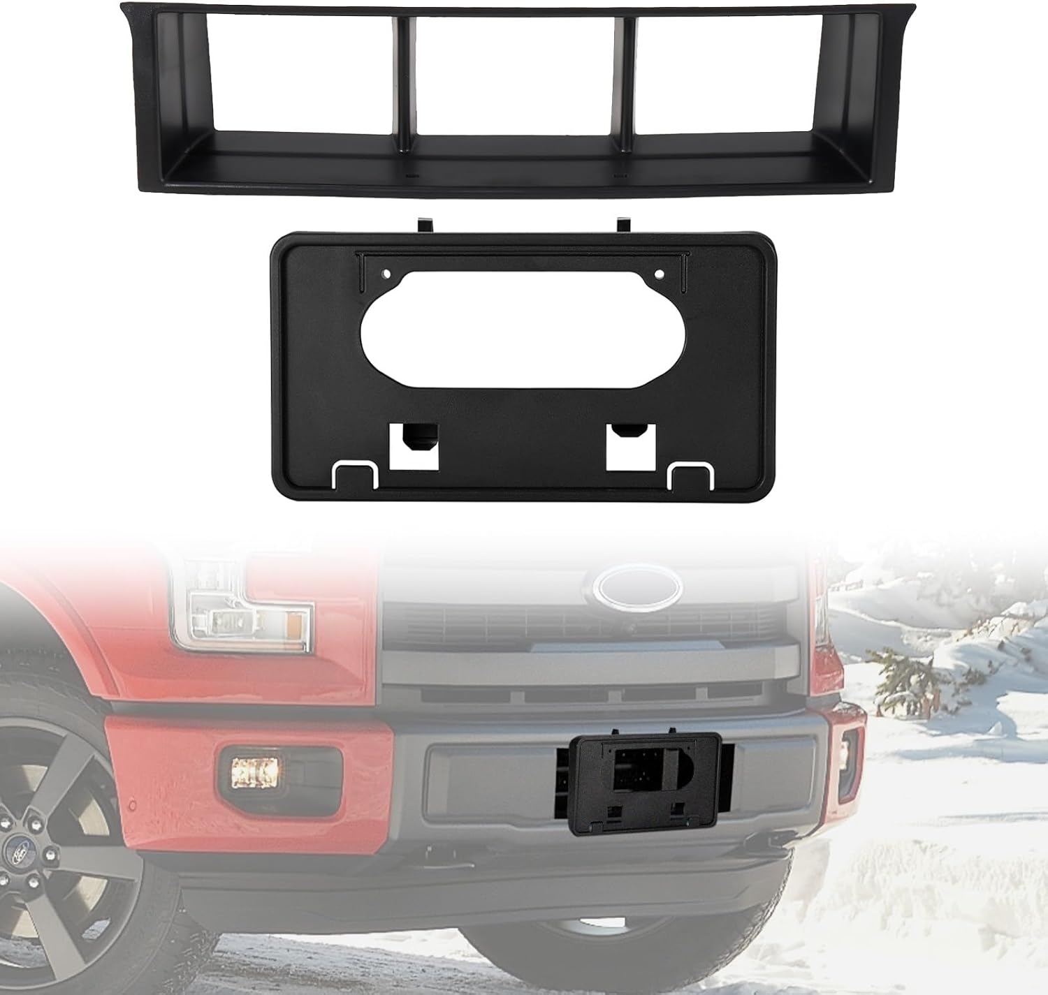 HAKA TOUGH Front Bumper Lower Grille Insert Trim Panel Kit for Ford F150 Accessories 2009-2014?Durable Plastic Black Front Bumper Grille & Front Bumper License Plate Frame Bracket Holder.(2PCS)
