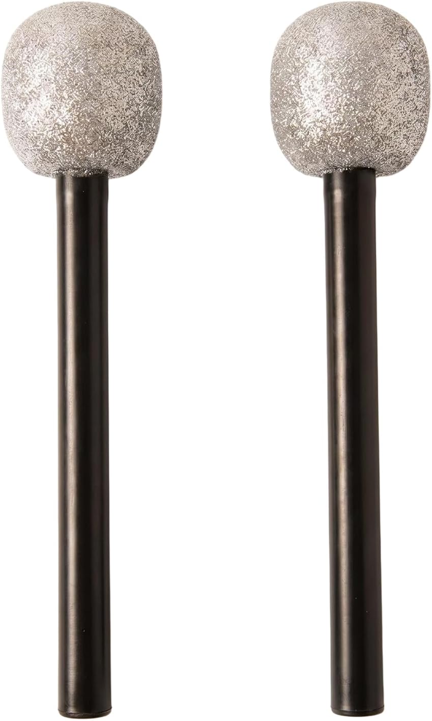 2 Pack Silver Glitter Microphone Props, Sparkly Fake Plastic Mic