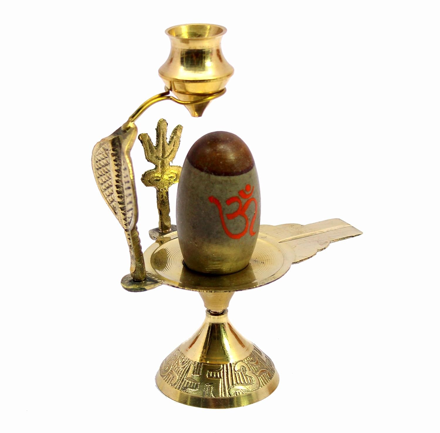SHIVDEV CRAFTBrass & Natural Stone Narmadeshwar Shiva Ling with Small Golden Trishul & Temple (3.8 Inch) Figurine, Multicolour, 1 Piece