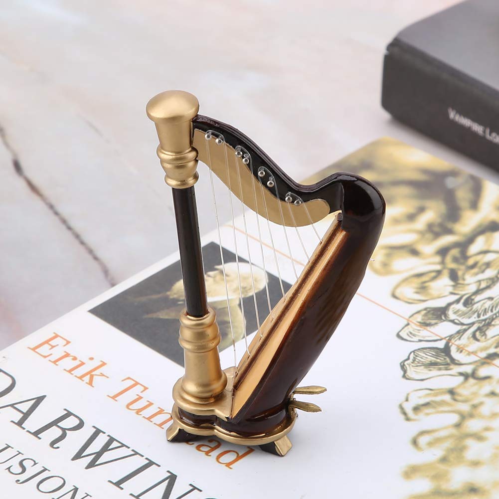 Mini modèle de harpe, harpe en bois faite à la main, réplique d'instrument de musique, modèle de harpe miniature, instrument de musique de maison de poupée avec boîte de rangement