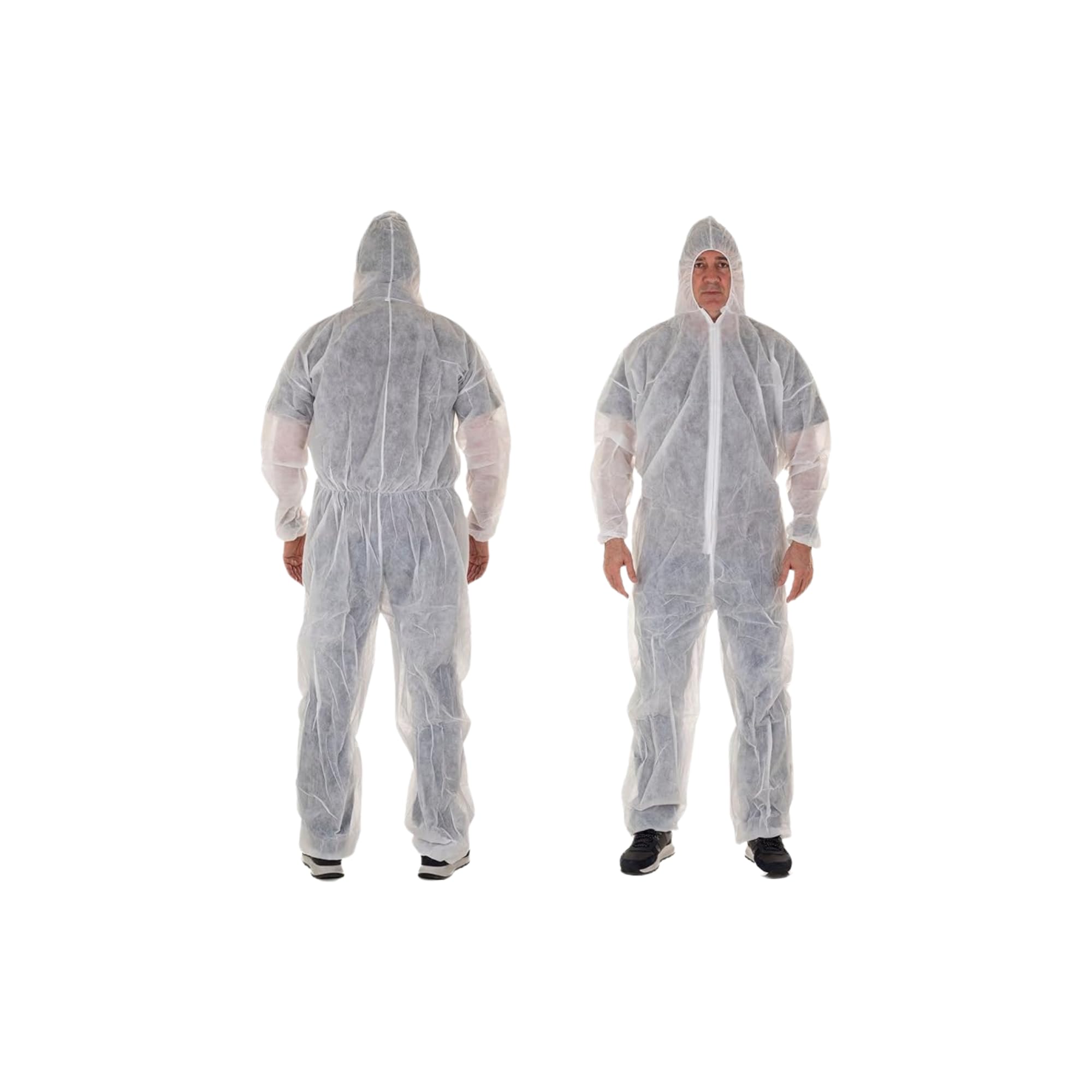 XARA - Pack 5 Mono Desechable Blanco de TNT con Capucha - Buzo Blanco Desechable Protección contra Suciedad y Partículas - Cómodo y Transpirable - 100% Reciclable