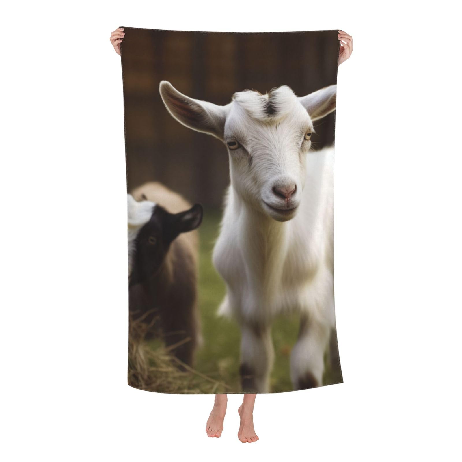 FodPand Cute Goat Beach Towel Oversized 52 x 32 in Sand Free Pool Swim Towels for Adult Travel Blanket Lightweight Quick Dry Absorbent Bath Towels Cruise Vacation Accessories