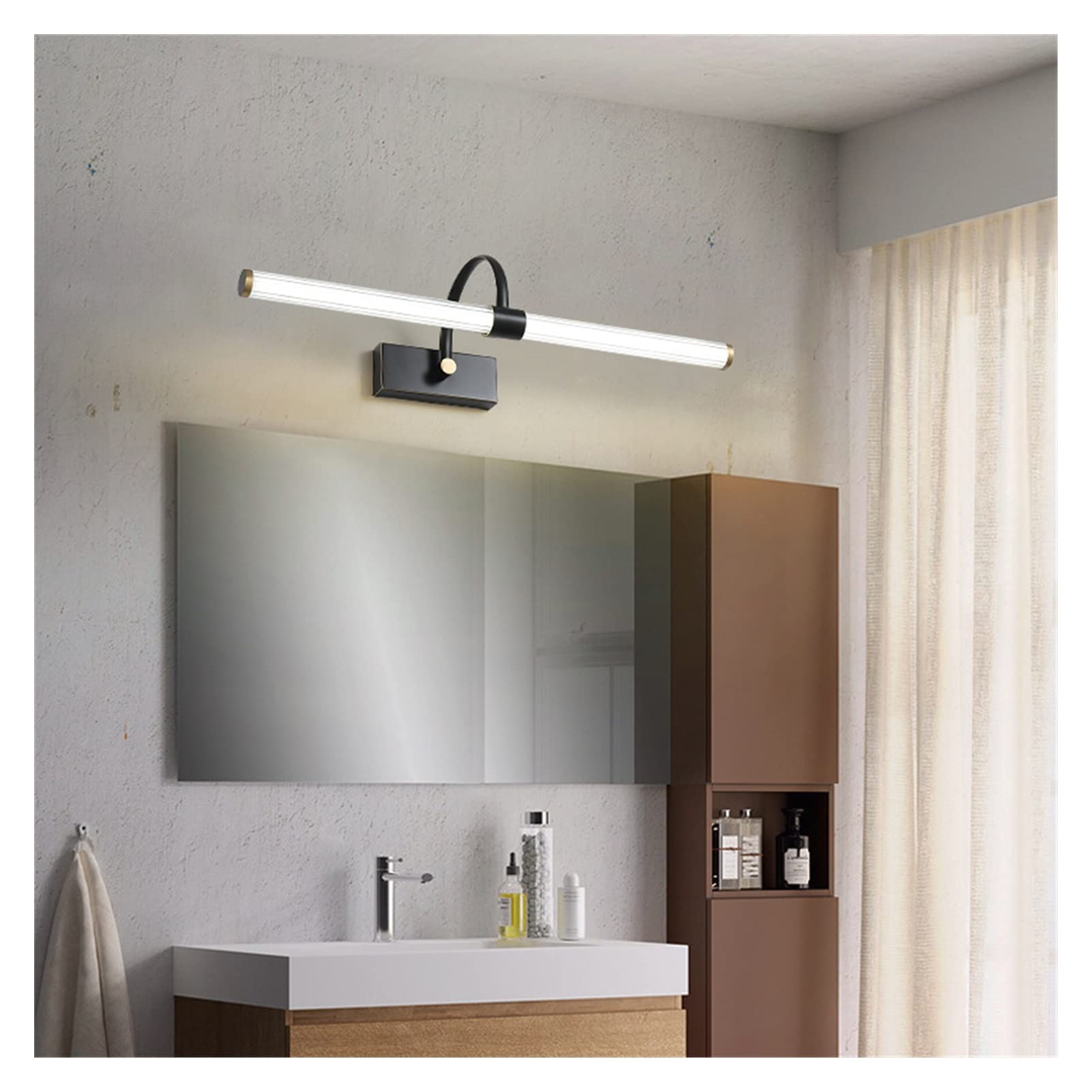 ZTCHSENZT Wall Sconces, Nordic Copper Mirror Front Light Minimalist LED Wall Sconce Lamp for Bathroom Toilet Makeup Mirror Cabinet Bedroom Lighting,C-59cm-Black