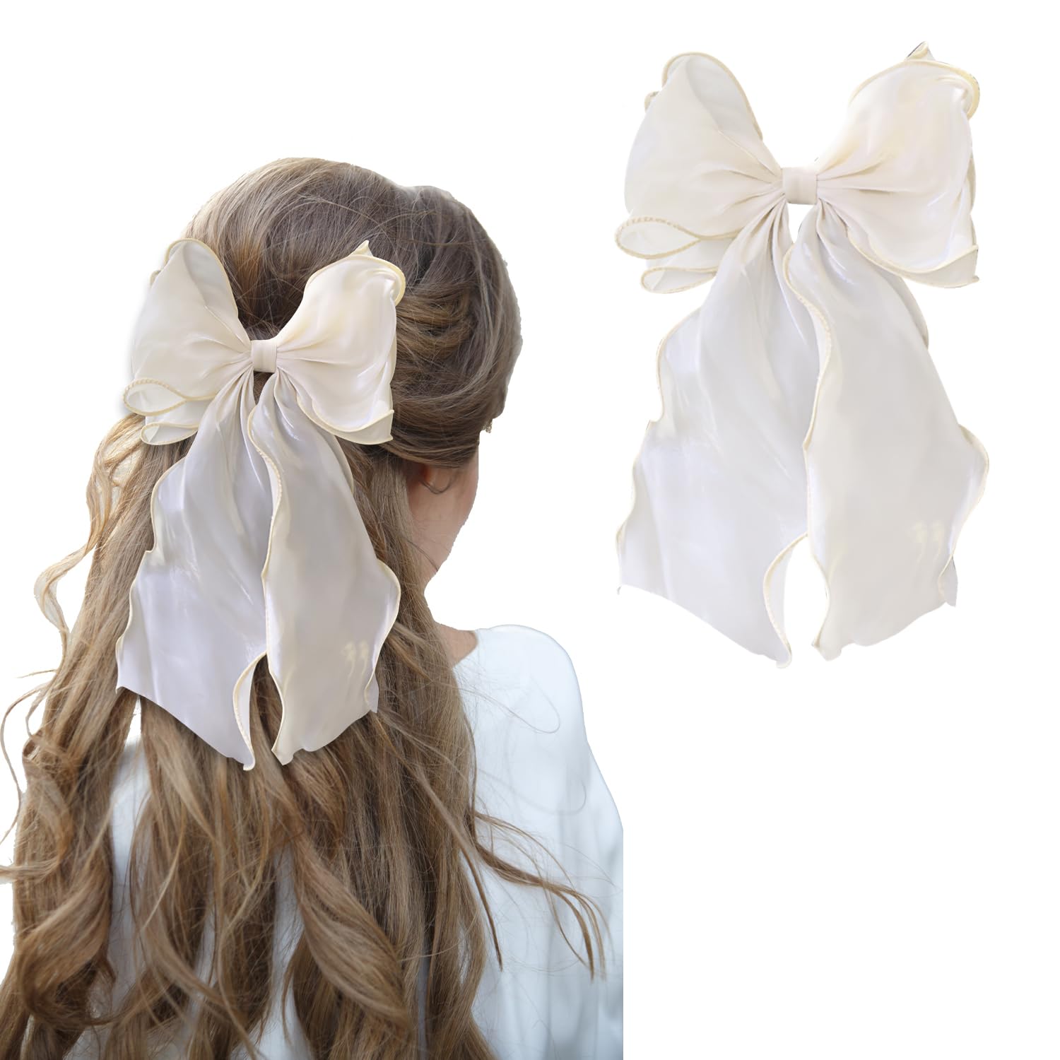 Hair Bow for Women Princess Hair Barrette Clips for Women Girls(apricot), Mermaid hairpin*1 apricot
