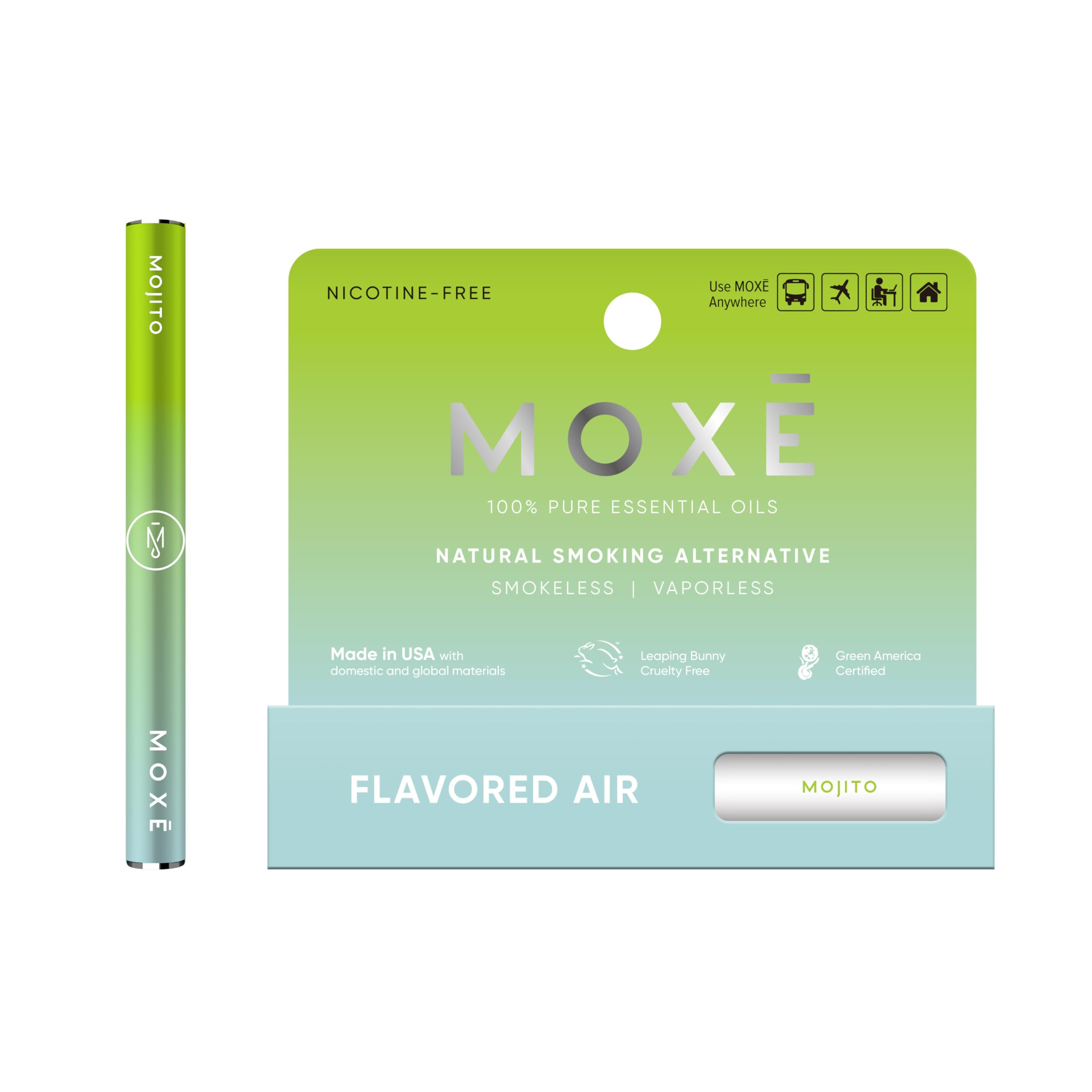 moxe natural mojito air inhaler  non electric long-lasting flavored air refreshing support  oral fixation peppermint lime bergamot amp menthol essential oils craving relief