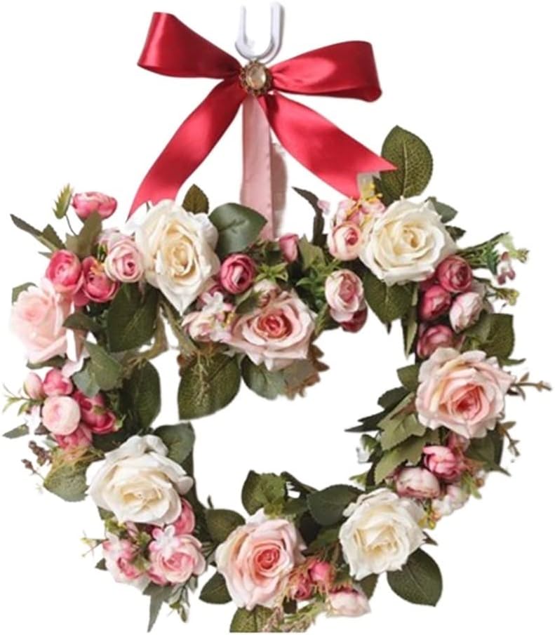 Heart Shaped Rose Simulation Flower Wreath Hanging Decoration Door Decoration