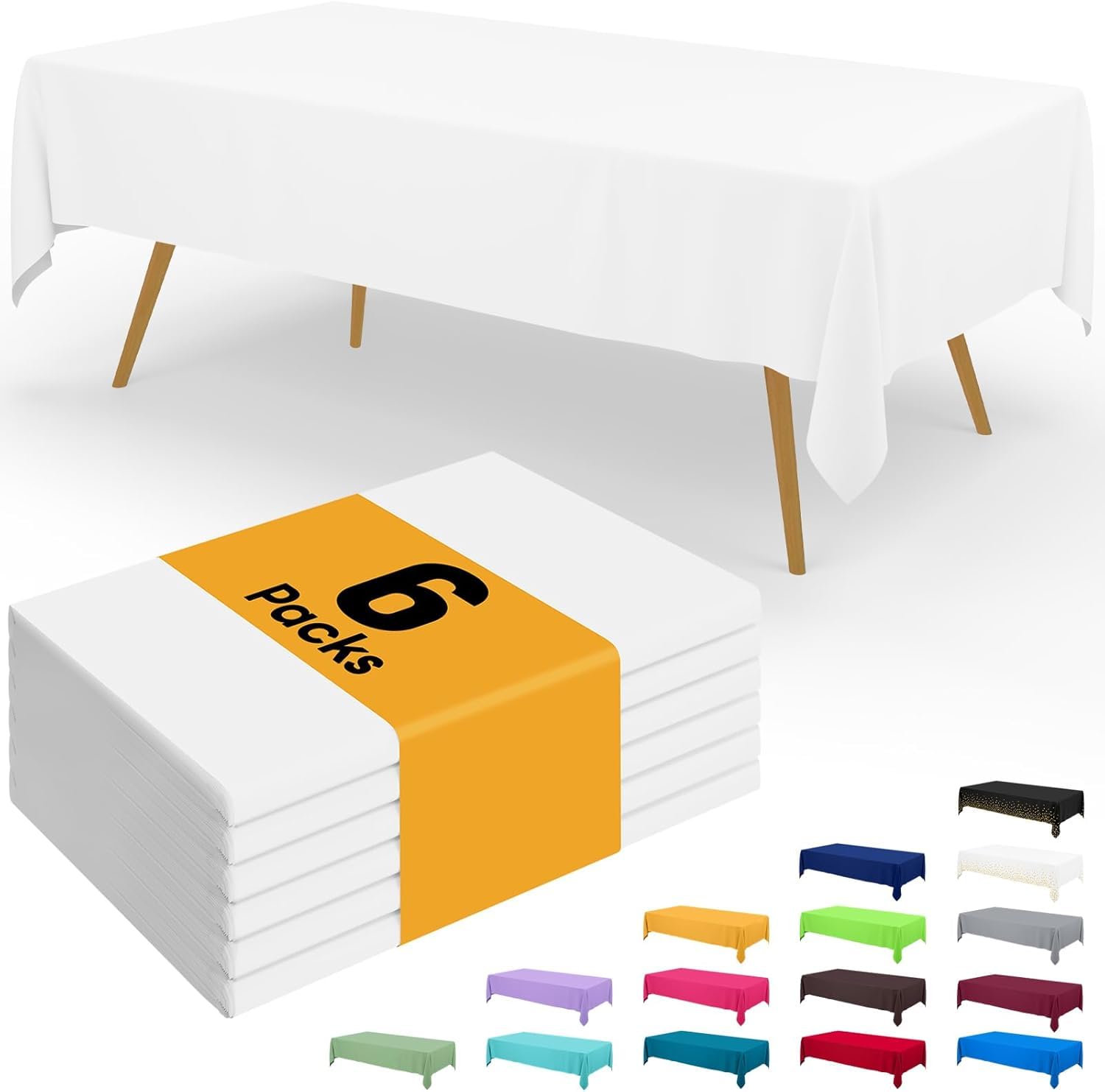 Homaxy Disposable Table Cloth - 6 Pack, Waterproof Plastic Tablecloths Wipe Clean, Decorative Rectangle Leakproof Table Cover for Parties Outdoor, 137 x274 cm, White