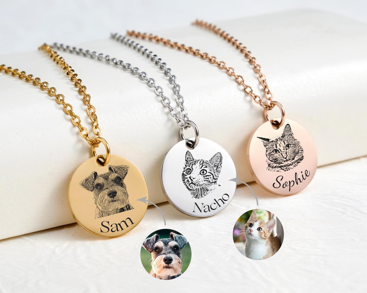 Personalized Pet Portrait Necklace, Handmade Memorial Jewelry Gift,Customized Gifts Photo Engraved Necklace for Animal Lovers, Custom Dog Cat Picture Pet Memorial Pendant