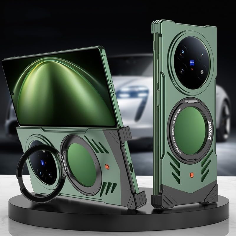 Coque magnétique vivo X Fold 3 en aluminium vert avec support arrière