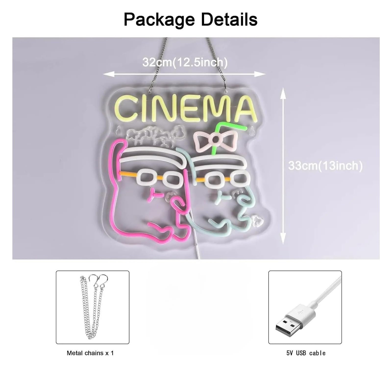 Wiszące neony artystyczne Neon"Cinema"USB Możliwość Przyciemniania Światła Do Komercyjnego Kina Domowego Film Dekoracja Pokoju Business Bar 12.5x13in