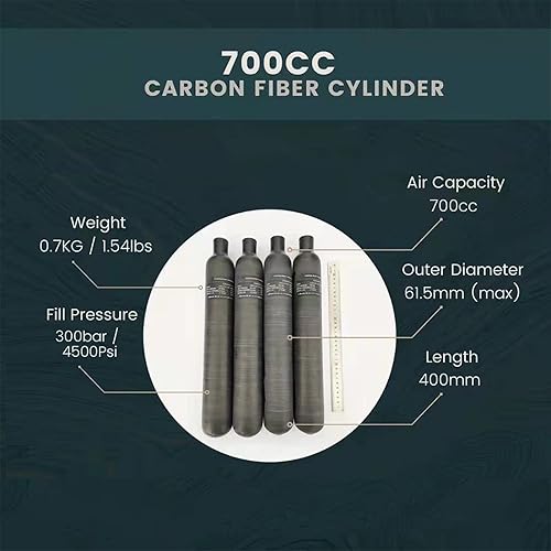 Miniatura 15 de TUXING Tanque HPA de fibra de carbono de 30 MPa, 4500 Psi, 0.7 L, 42 Cu en 700 cc, cilindro de gas, paintball para pistola de rifle de aire PCP,