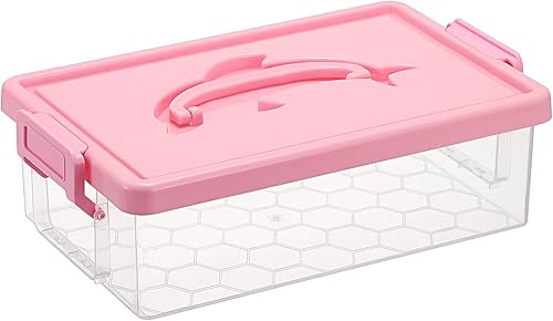 BTSKY Caja de almacenamiento de plástico transparente con tapa, organizador apilable con diseño de delfín fácil de levantar, contenedor portátil