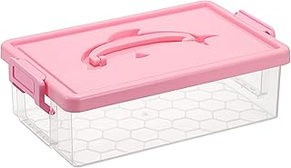 BTSKY 1-Pack Clear Plastic Storage Box with Lid, Stackable Organizer Featuring Easy-Lift Dolphin Design, Multi-Use Portable Container for Home, Craft, Office, Space-Saving with Secure-Clasp, Pink