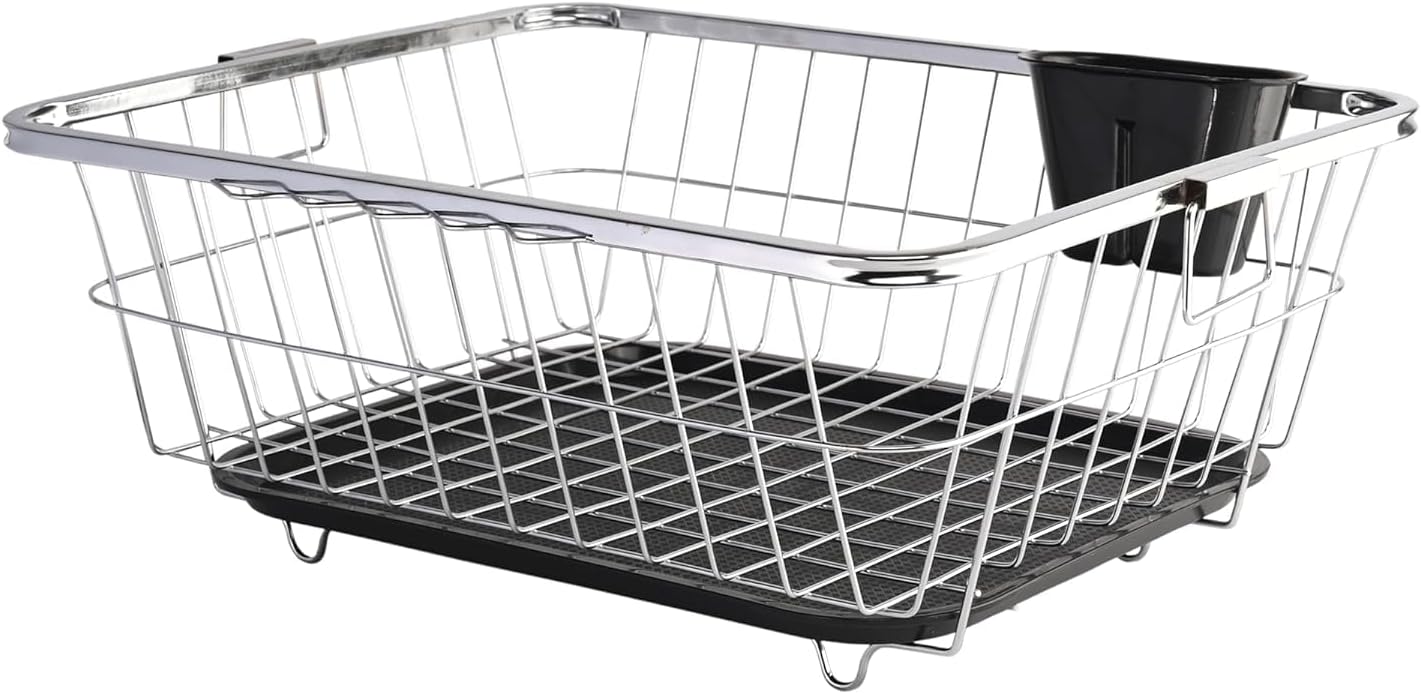 RADIANT Utensils Dish Drainer Basket for Kitchen/Utensil Stand for Kitchen/Dish Drying Rack with Drainer/Bartan Stand(Size- 56x43x22 CM/Chrome Finish) (Dish Rack with Tray & 1 Spoon Holders)