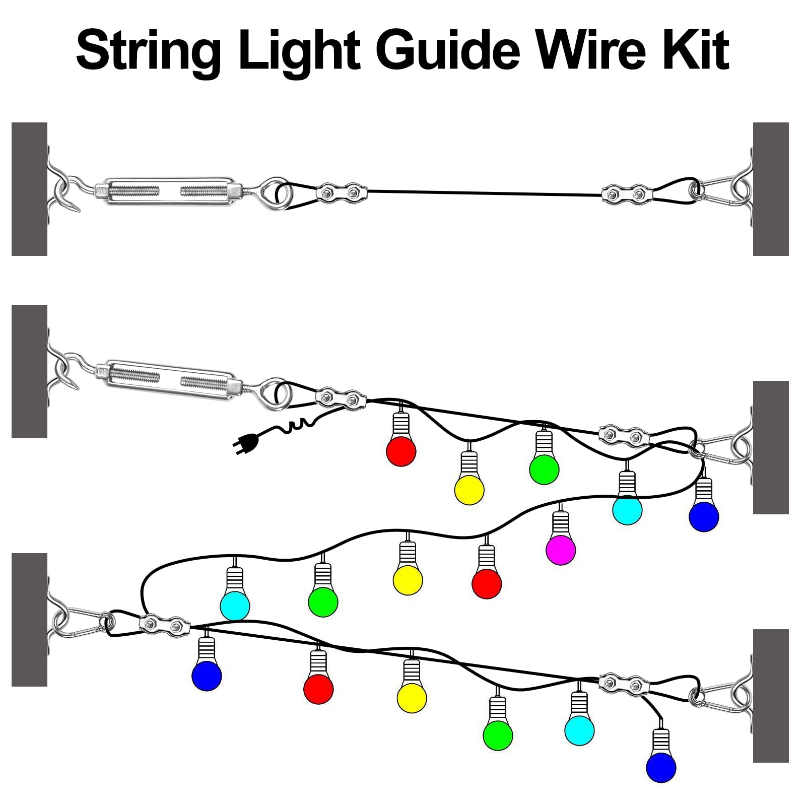 Globe String Light Suspension Kit, Outdoor Light Guide Wire, 500FT Coated