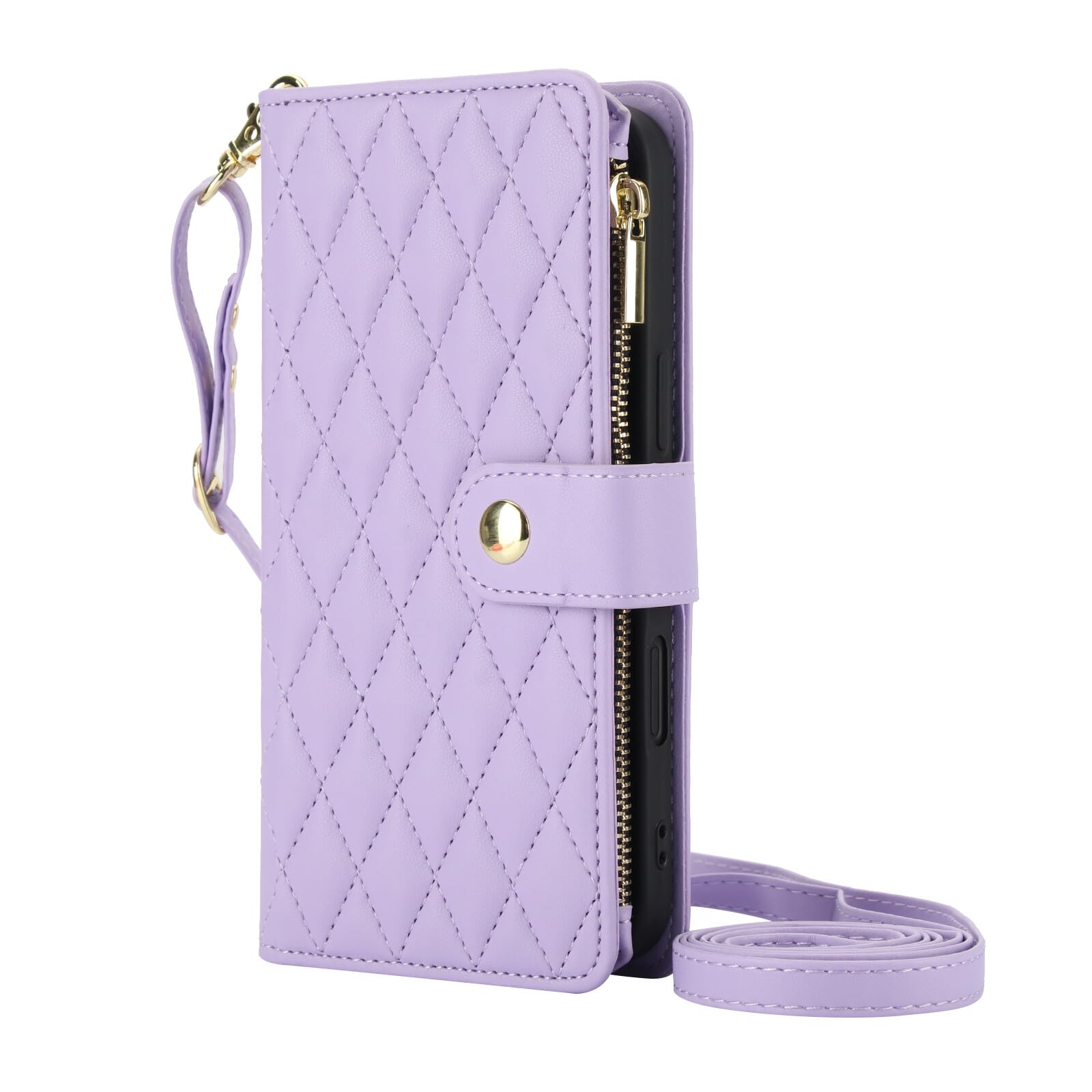 Étui Galaxy Z Fold 7 violet clair portefeuille cuir avec fermeture éclair - 8