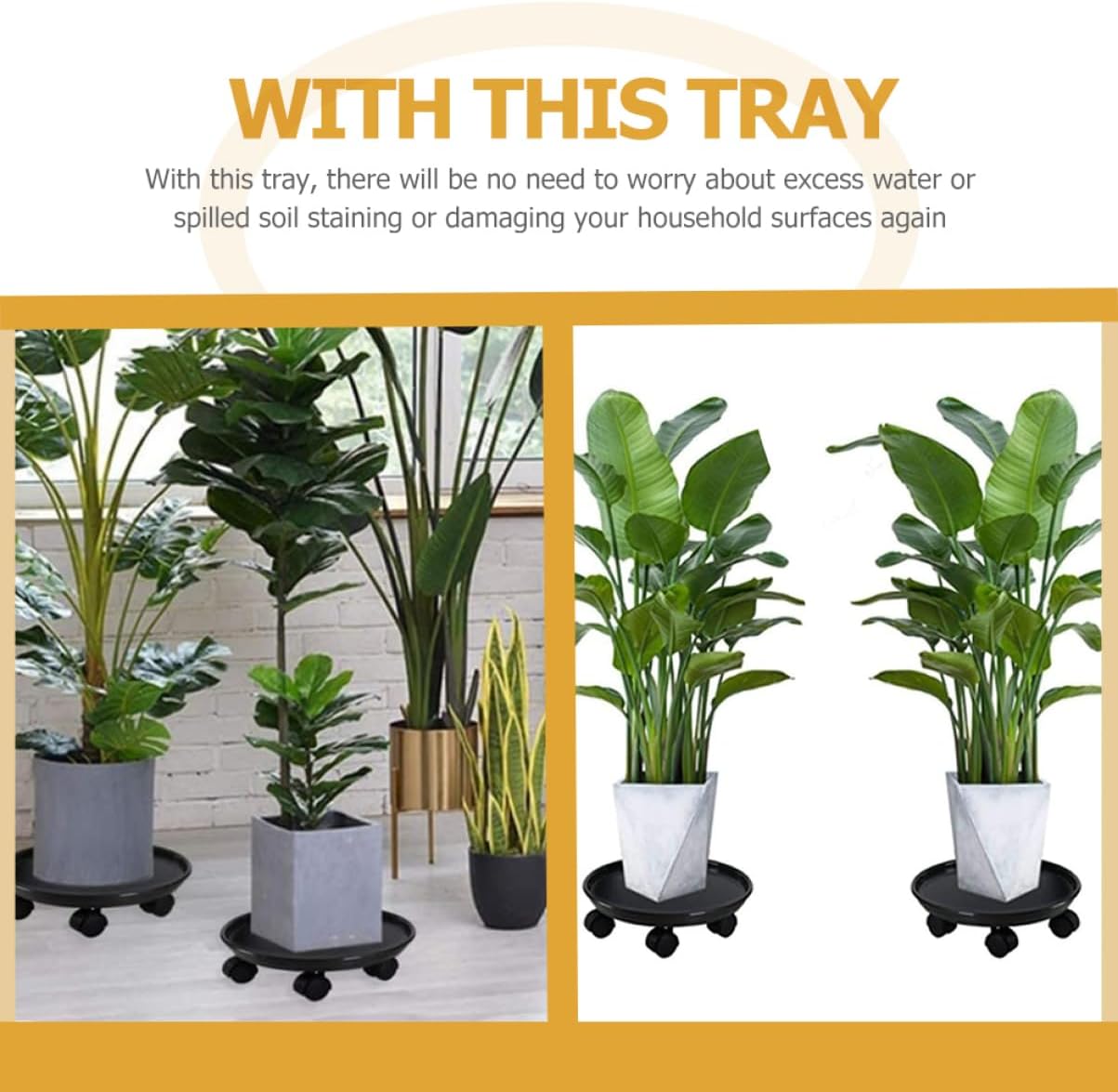 Rolling Flower Pot Base Plant Pot Stand for Indoor Plant Plate Water Tray