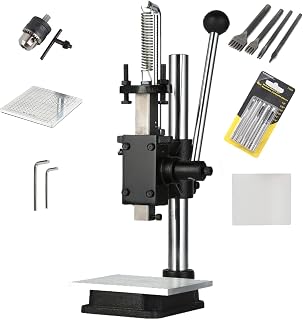 Leather Hole Puncher Hand Punching Machine Manual Press Puncher Punch Tools for DIY Leather Craft Punching Holes with Aluminum Plate Scale，1.5-13mm Clamping Chuck，Free Accessorie(Style A)