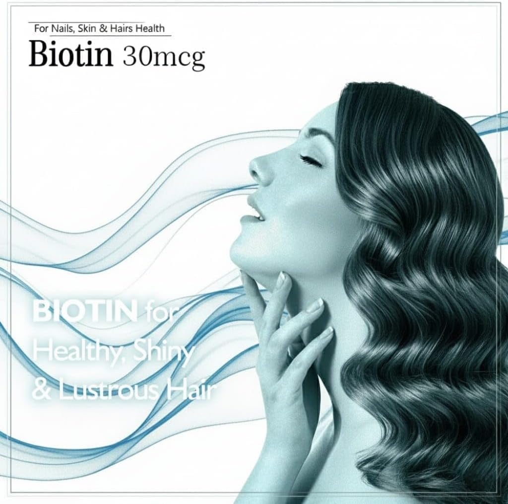 Bio.tin 30mcg, Suppl.ement for H.air Growth, Strong Hair and Glowing Skin, Fights Nail Brittleness 90 Tablets