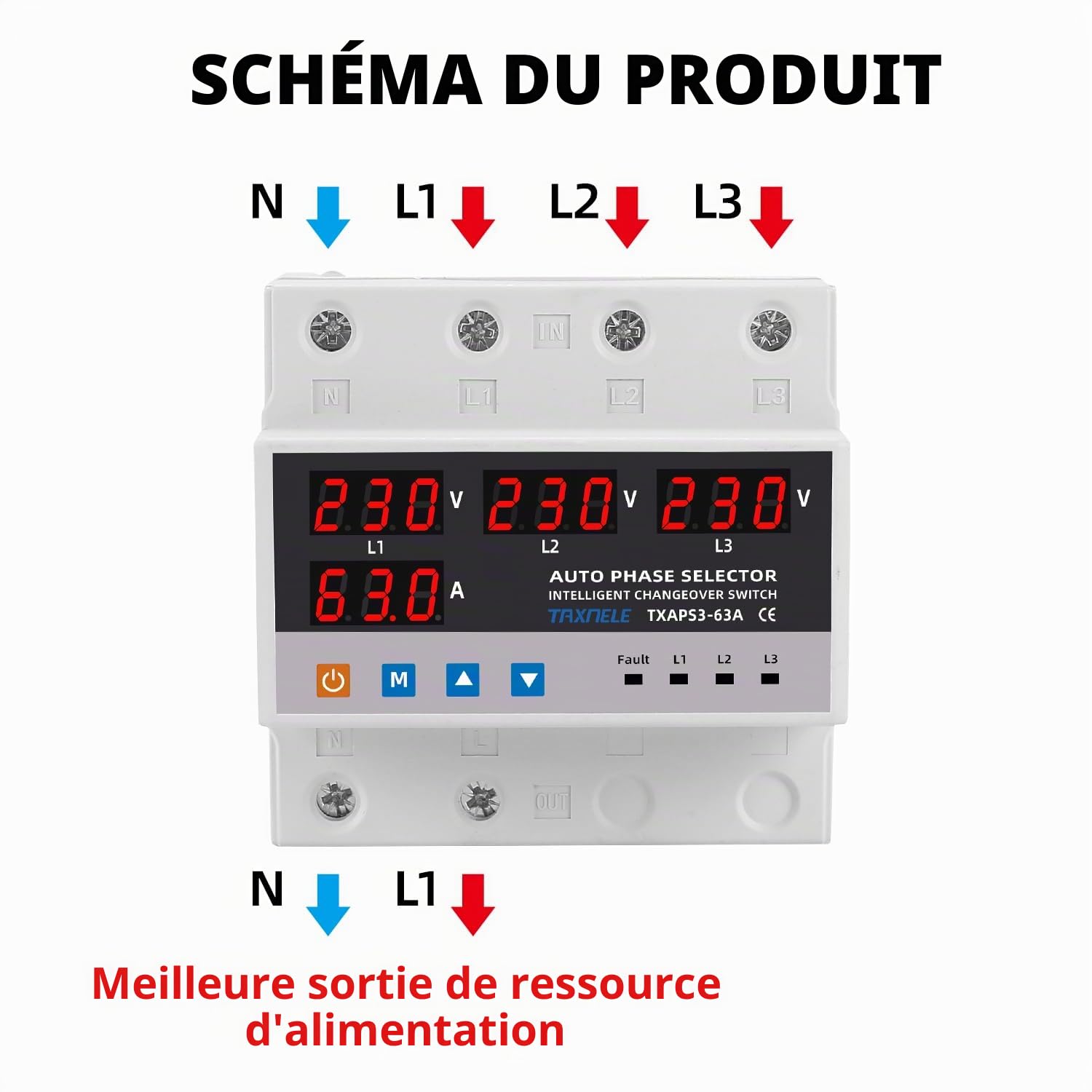 3 protecteur de surtension triphasé ATS commutateur automatique sélecteur de phase alimentation sans interruption 63A 100A 220V 3P limiteur de surintensité (100A)
